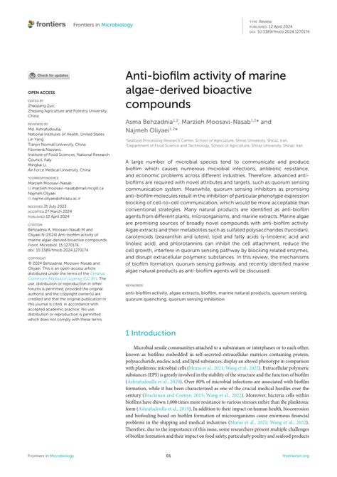 Pdf Anti Biofilm Activity Of Marine Algae Derived Bioactive Compounds