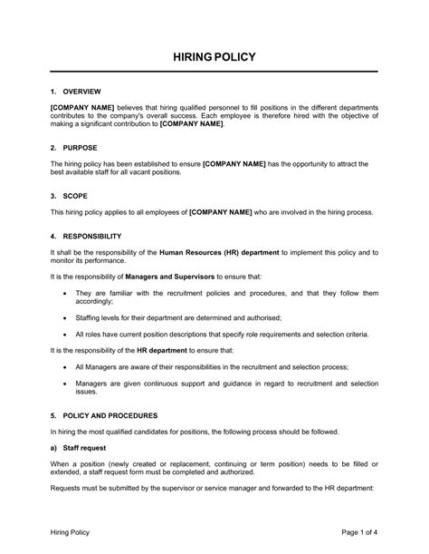 Free Recruitment Policy Template Printable Templates