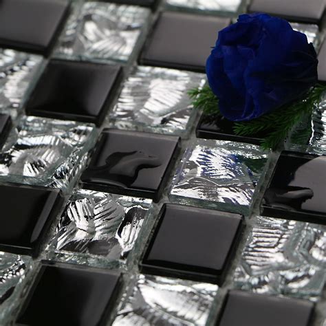 Black Glass Tile Backsplash Crystal Mosaic Wall Tile Square Kitchen Backsplash Tiles Bathroom