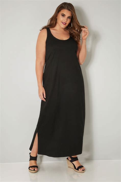 Black Sleeveless Maxi Dress With Plait Trim Plus Size 16 To 36