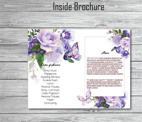 Purple Peony Butterfly Funeral Program Template – Bi-Fold – 4 Pages ...