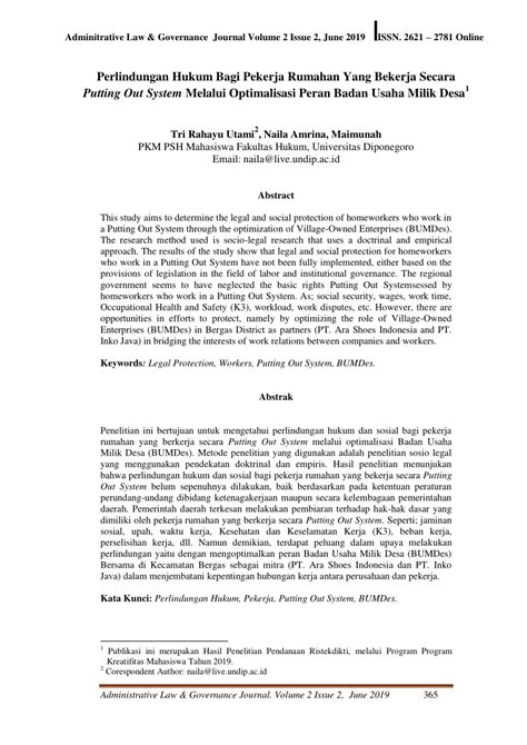 Pdf Perlindungan Hukum Bagi Pekerja Rumahan Yang Bekerja Secara