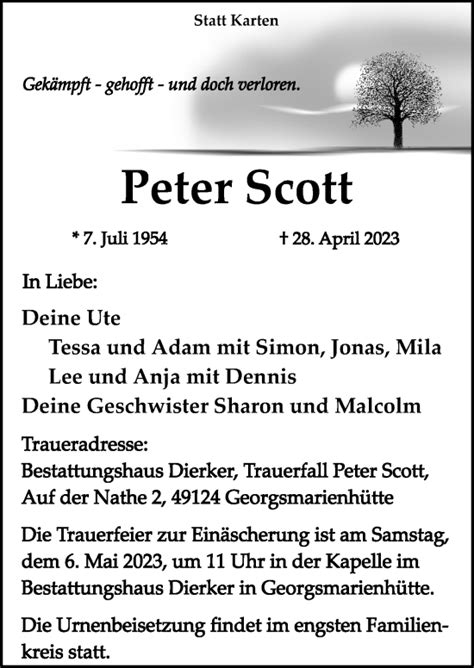 Traueranzeigen Von Peter Scott Noz Trauerportal