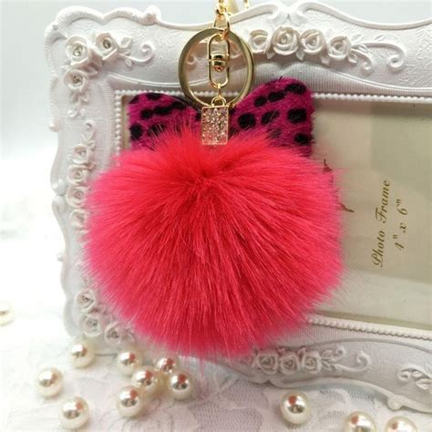 AutumnFall Fluffy Faux Rabbit Fur Ball Charm Car Keychain Handbag Key