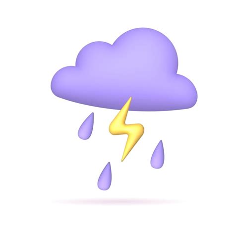 Premium Vector Rain Cloud With Lighting And Raindrops D Vector Icon