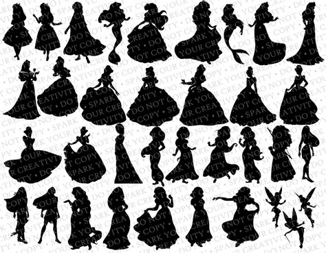 Disney Princess Silhouettes Silhouettes Disney Etsy