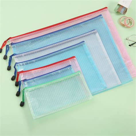 A4 Plastic Zip Wallets Folders Mesh Document Bags For File Storage