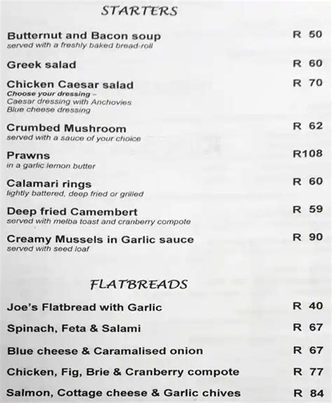 Menu At Cape St Francis Resort Restaurant Cape Saint Francis