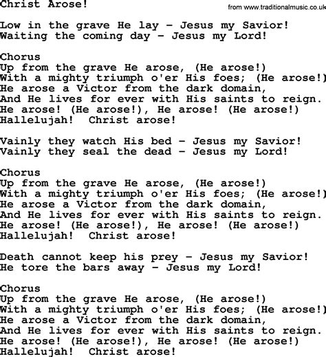 Baptist Hymnal Christian Song Christ Arose Lyrics With Pdf For Printing