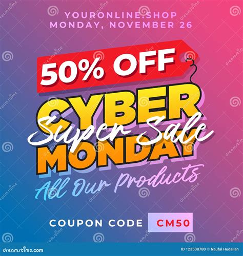 50 Off Cyber Monday Promotion Background Super Sale Online Shop Discount Banner Vector Template