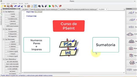 Curso De Pseint Programa Que Suma Y Muestra Numeros Pares E Impares