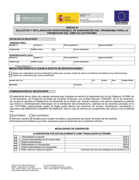 Anexo Iii Solicitud Y Declaraci N Responsable De Subvenci N Del