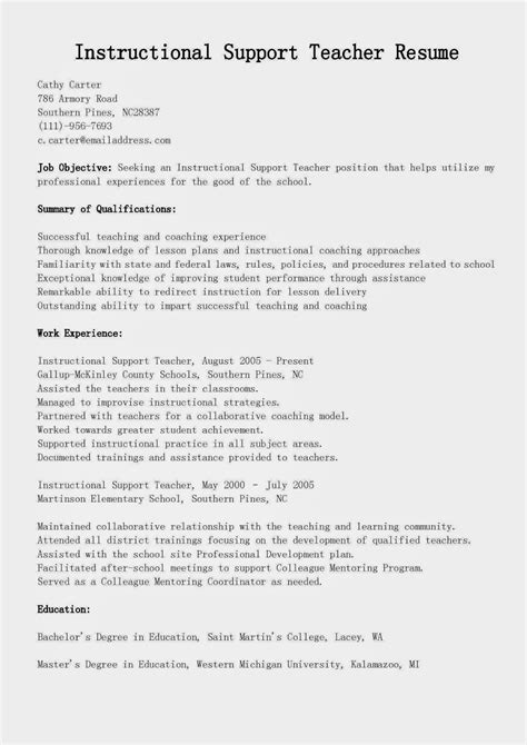 Resume Samples Instructional Support Teacher Resume Sample