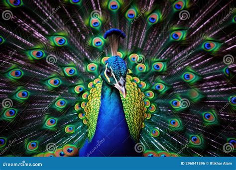 Peacock With Beautiful Feathers And Flowers Closeup Of Photo Portrait