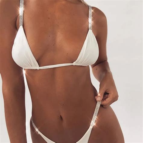 Sexy Sequin Strapless Bikini Set Low Waist Swimsuit Femme Thong Bikinis