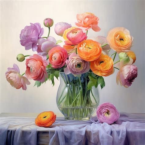 Premium AI Image | A painting of flowers on a table with a vase of flowers.