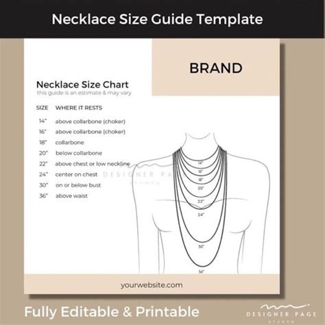 Editable Necklace Size Chart Template Printable Necklace Etsy