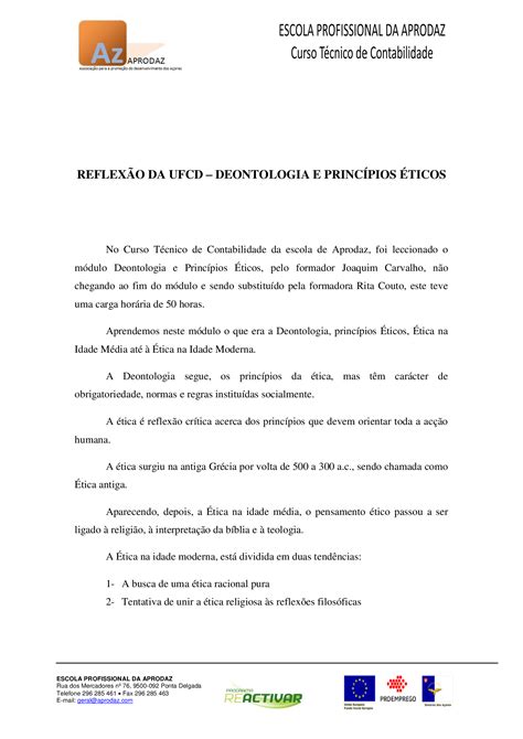 Pdf ReflexÃo Da Ufcd Deontologia E PrincÍpios Éticos Dokumen Tips