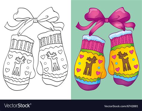 Coloring Book Of Christmas Mittens Royalty Free Vector Image