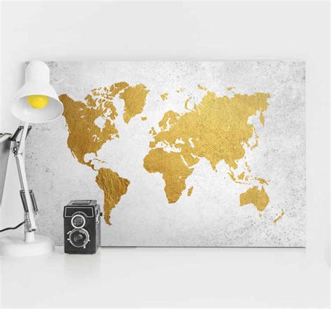 Mapamundi Dorado World Map Art Canvas TenStickers