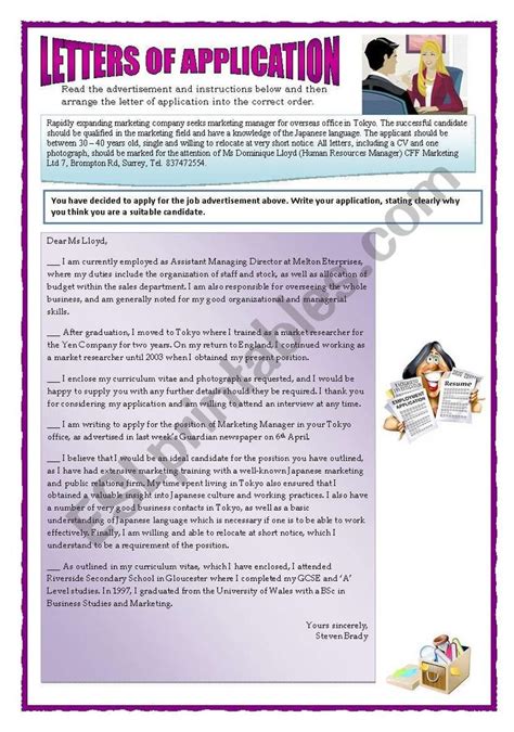 Letter Of Application Esl Worksheet By Keyeyti Essay Writing Skills Learn English