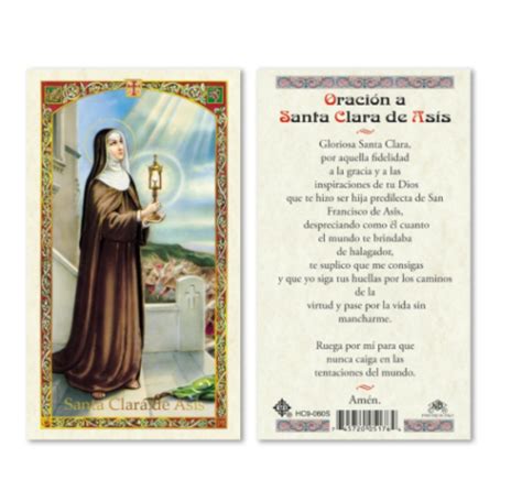 Oracion A Santa Clara De Asis Spanish Laminated Holy Card Ebay