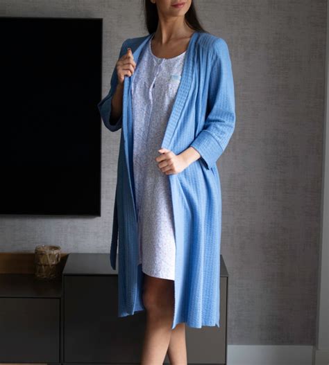 Robe De Chambre Manches 3 4 Bleu Egatex Lingerie Sipp