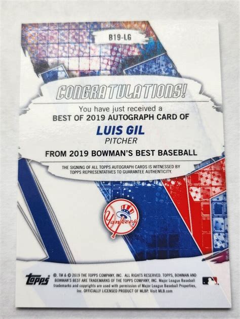 Bowman S Best Luis Gil Auto Autograph Rookie Rc New York Yankees