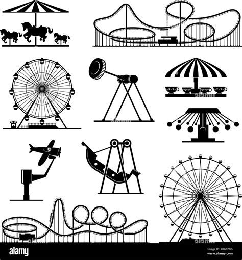 Vector Icons Of Different Attractions In Amusement Park Stock Vector