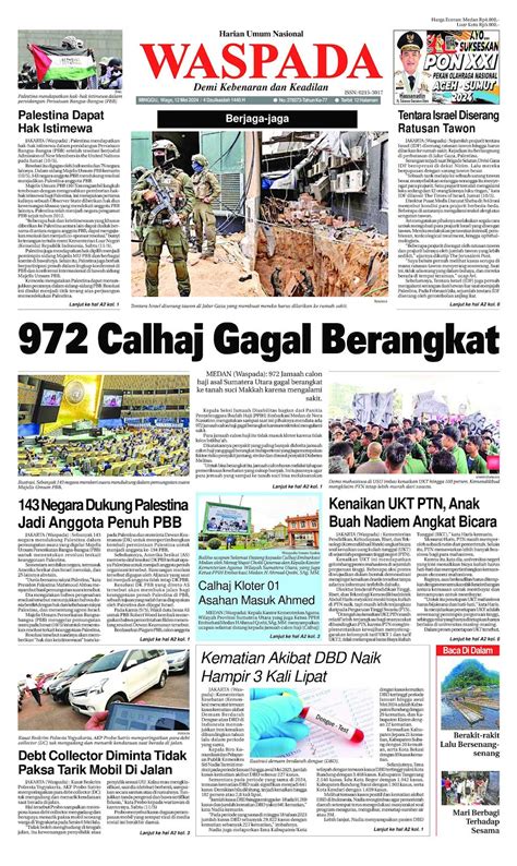 Waspada Edisi Senin Mei Waspada Arsip Cover Koran