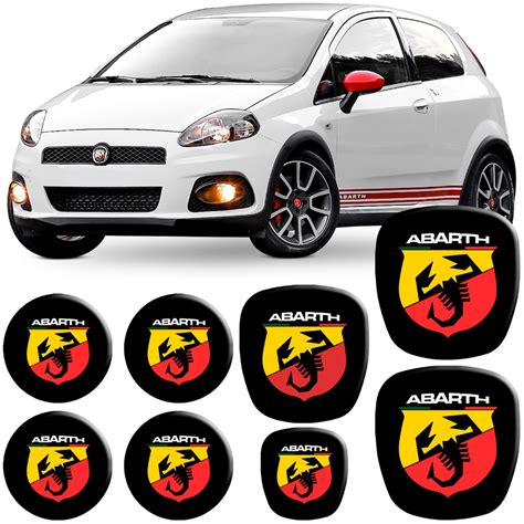 Kit 8 Emblemas Abarth Punto Resinado Relevo 3d Para Dianteira Traseira