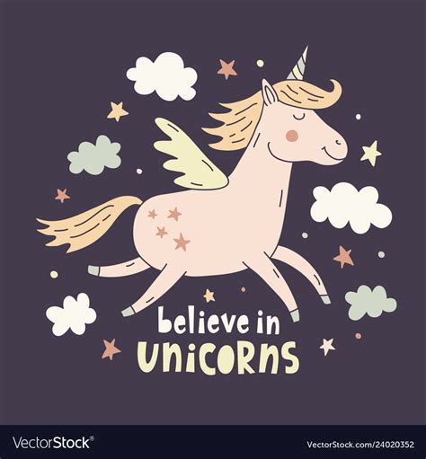 Hand Drawn Unicorn Cute Poster Royalty Free Vector Image