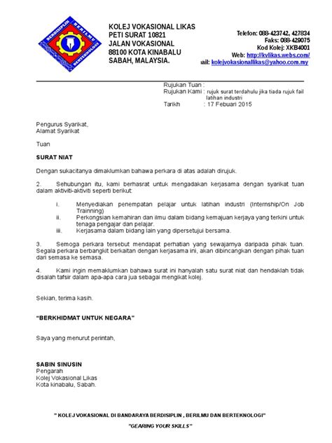 Surat Niat Kv Likas Pdf