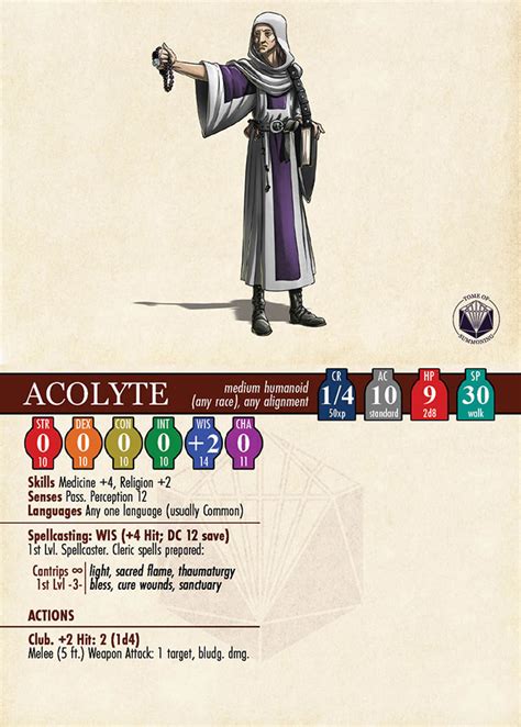 Acolyte Reference Card and Paper Mini for D&D 5e ⁠by Tome of Summoning [OC] [Art] : r ...