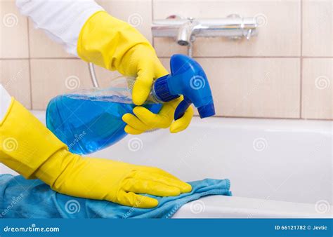 Woman Cleaning Bathtub Stock Photo Image Of Bathtub