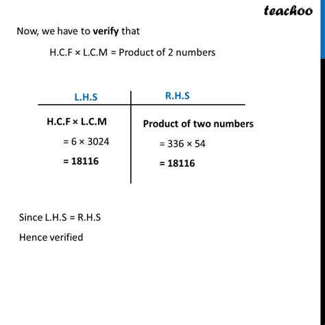 Find LCM And HCF Of 336 And 54 And Verify LCM X HCF Product