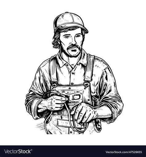 Electrician Drawing Isolated Hand Drawn Object Vector Image