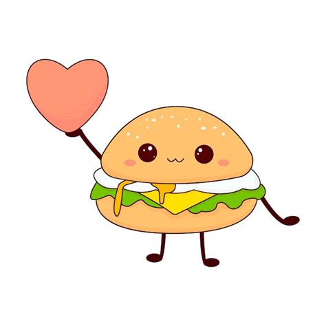 Premium Vector Draw Kawaii Funny Burgers With Vector Illustration Fast Food Menu Concept