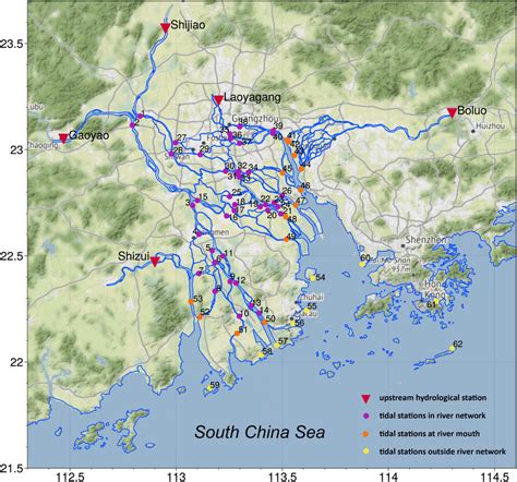 Map Of The Pearl River Delta Water Level Stations Are Classified Into