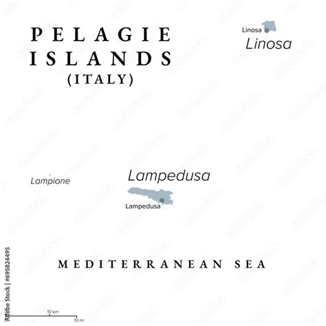 Pelagie Islands With Lampedusa Linosa And Lampione Gray Political Map