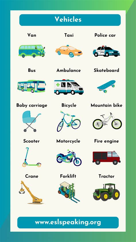 Transportation Vocabulary Words In English Transport List