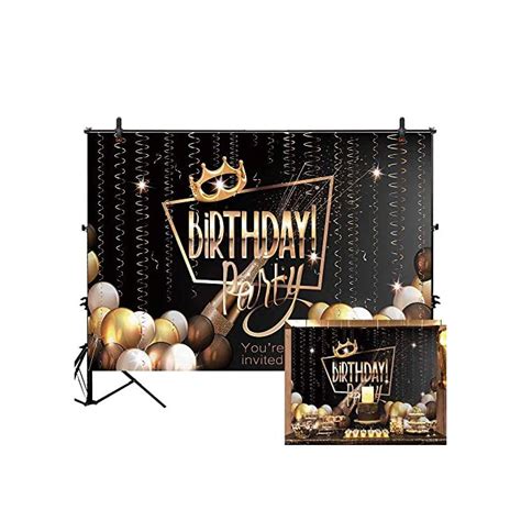 Buy Allenjoy 7x5ft Black And Gold Balloon Happy Birthday Backdrop Glitter Gold Silk Ribbon Crown