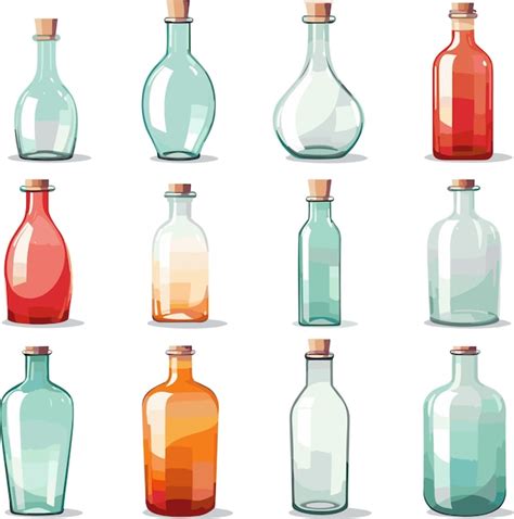 Ensemble De Bouteilles En Verre De Différentes Formes Et Couleurs Isolées Sur Illustration