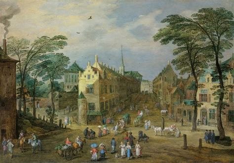 Jan Breughel I And Joos De Momper Ii A Townscape With Figures And