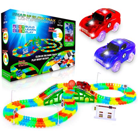 Usa Toyz 18ft Glow Tracks 360pk Flexible Magic Glow Race Track With 2 Light Up Snap Trax Toy