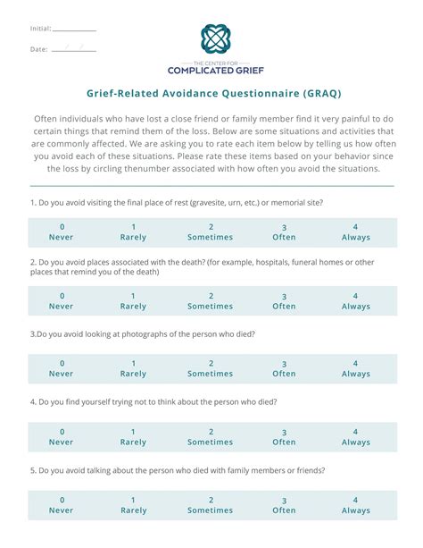 Grief Related Avoidance Questionnaire Graq The Center For Prolonged