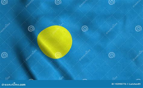 Palau National Flag Waving In The Wind With High Quality Texture 3d