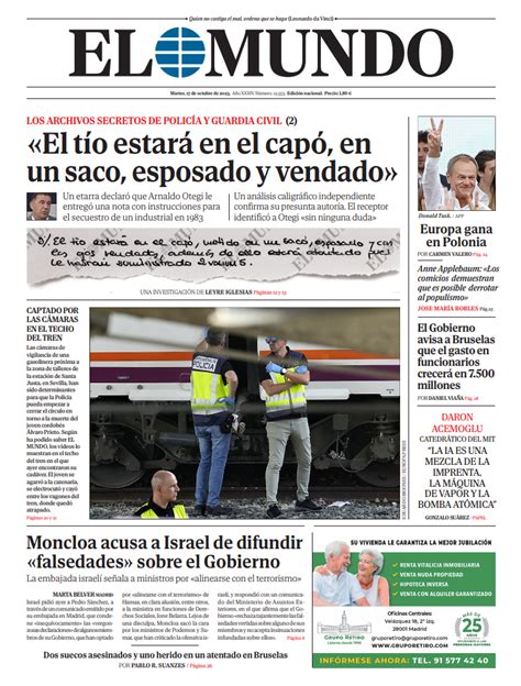 Portada De El Mundo Del Martes De Octubre De Medios