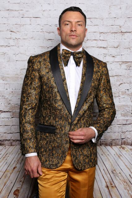 Brand New Mens Gold Lace Sport Coat With Satin Collar 2 Side Vent