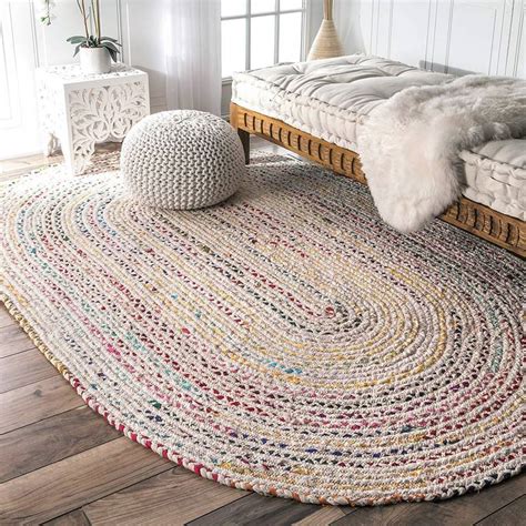 Hand Braided Bohemian Cotton Chindi Area Rug Multi Colors Home Decor
